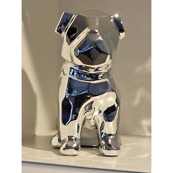 8" Tall Silver Ceramic French Bulldog Statue Figurine - Picture 3 of 3